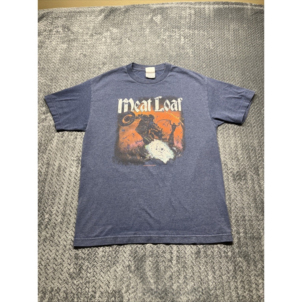 Vintage Meat Loaf Bat Out Of Hell 2003 World Tour T- Shirt Adult Size Large Blue